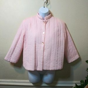 Vintage 1950's Pink Mandarin Collared, Pearl Buttoned, Quilted Nylon Bed Jacket